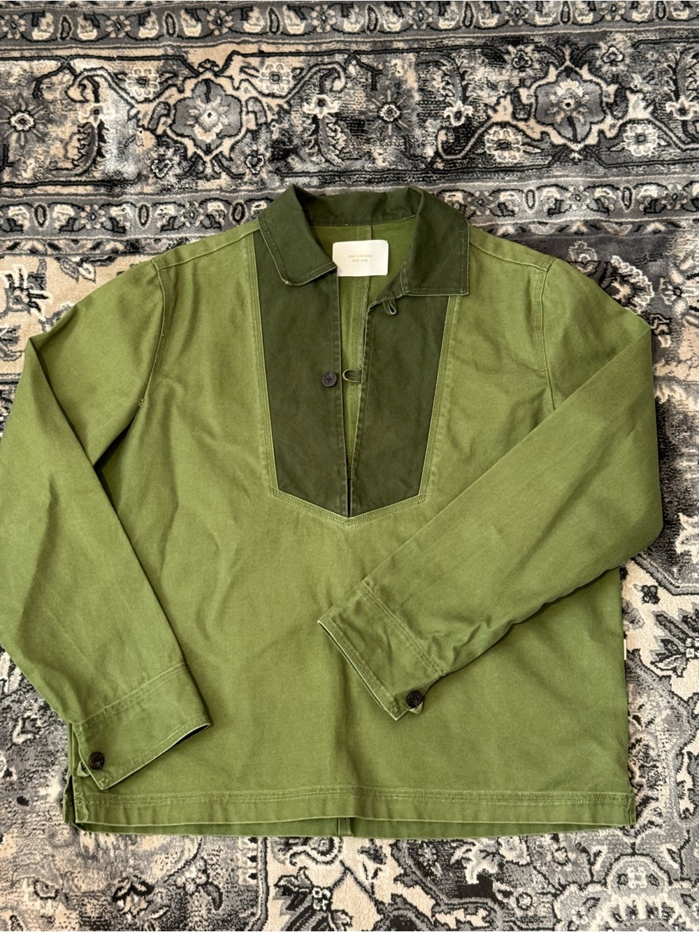 Aime Leon Dore Olive Green Pullover Shirt Jacket with Dark Olive Yoke